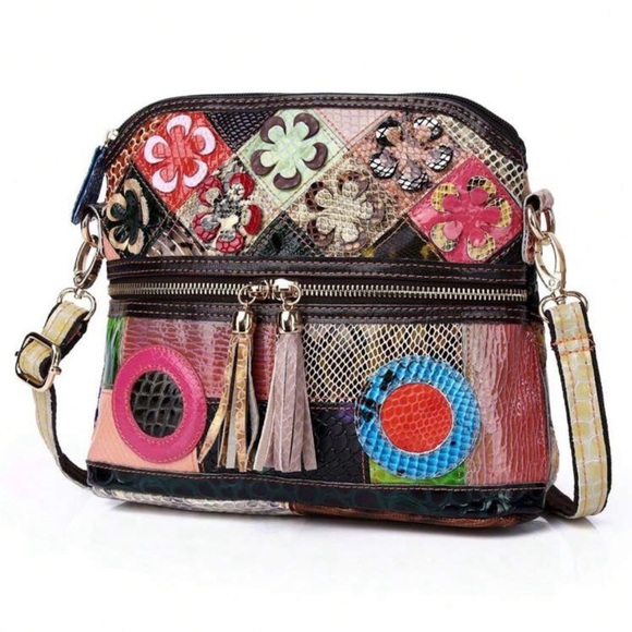 Bright Genuine Leather Small Crossbody Bag With Random Colorful Unique Color - Picture 1 of 8